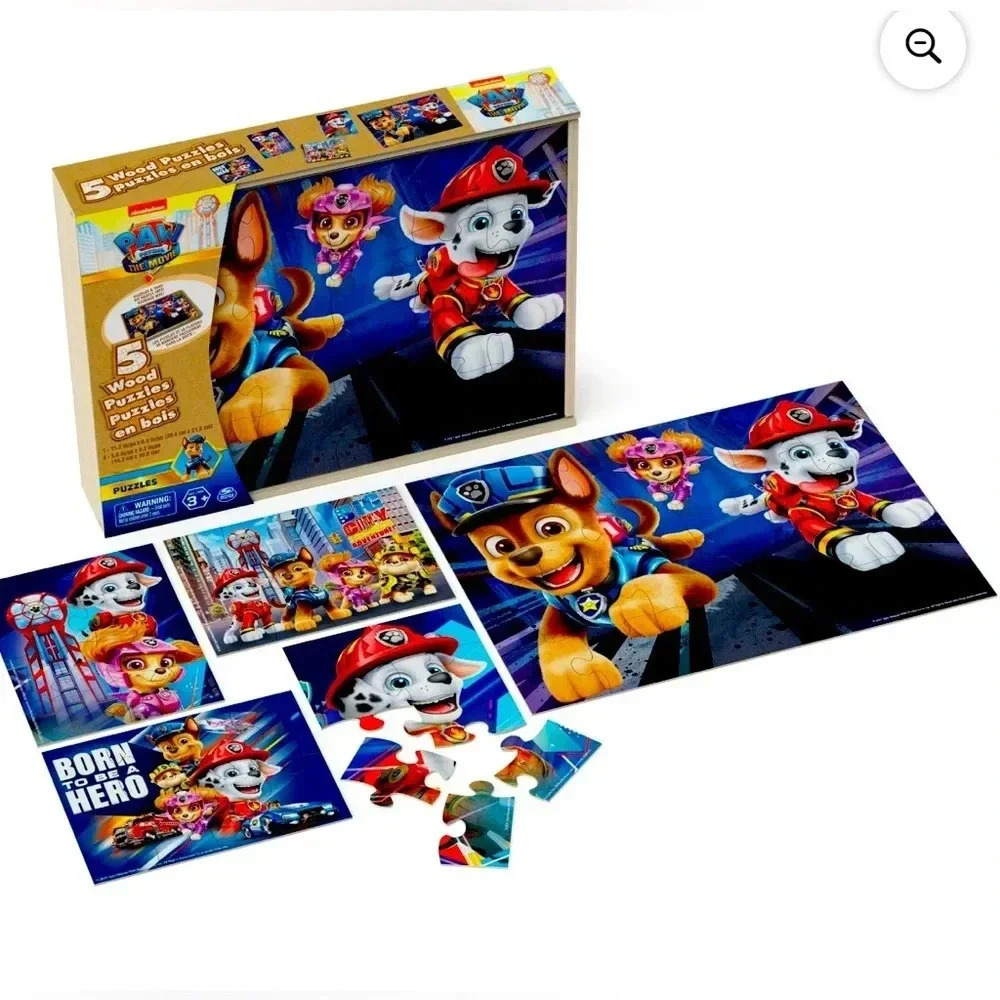 Paw Patrol The Movie - 5 Piece Wooden Puzzle Set with Storage kids 4+